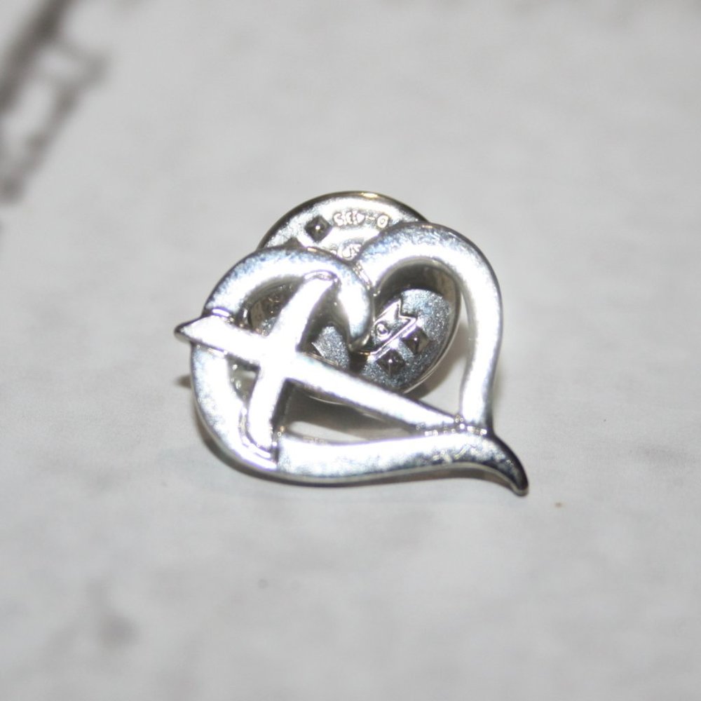 ✝️ Silver Heart & Cross Lapel Pin · 0.75"